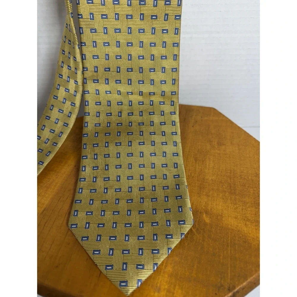 Brooks Brothers 346 Silk Tie Gold Blue‎ Geometric 60